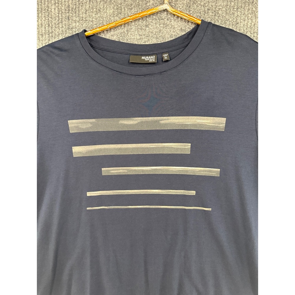 Murano T-Shirt Men XL Navy Blue Excellent Liquid Luxury Slim Fit Graphic Stripe - Picture 2 of 9